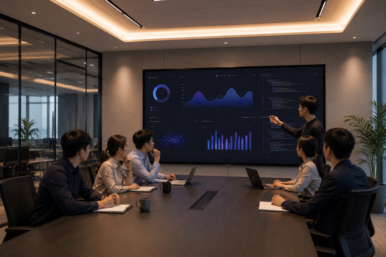 COMPUTERMATE staff reviewing shop floor data together